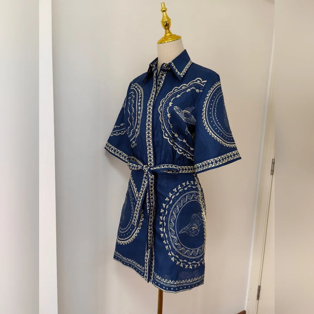 Alemais Oceane belted printed linen mini shirt dress - Picture 5 of 11